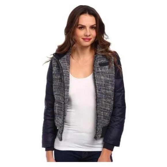 Members Only Tweed Bomber Jacket Blue New - Picture 1 of 8
